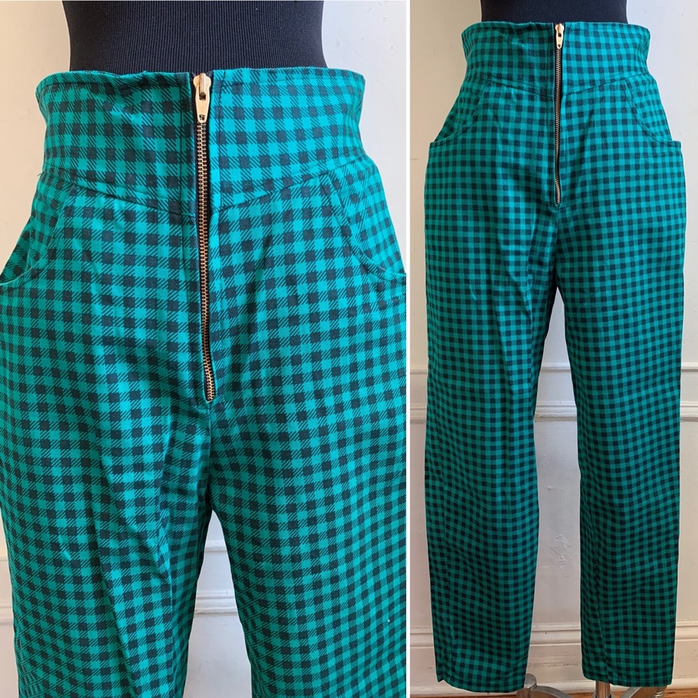 Green and Black Houndstooth High Waist Pants Sustainable Fashion With Zero Waste